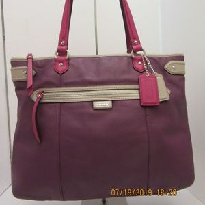 Coach Daisy large purple leather spectator tote